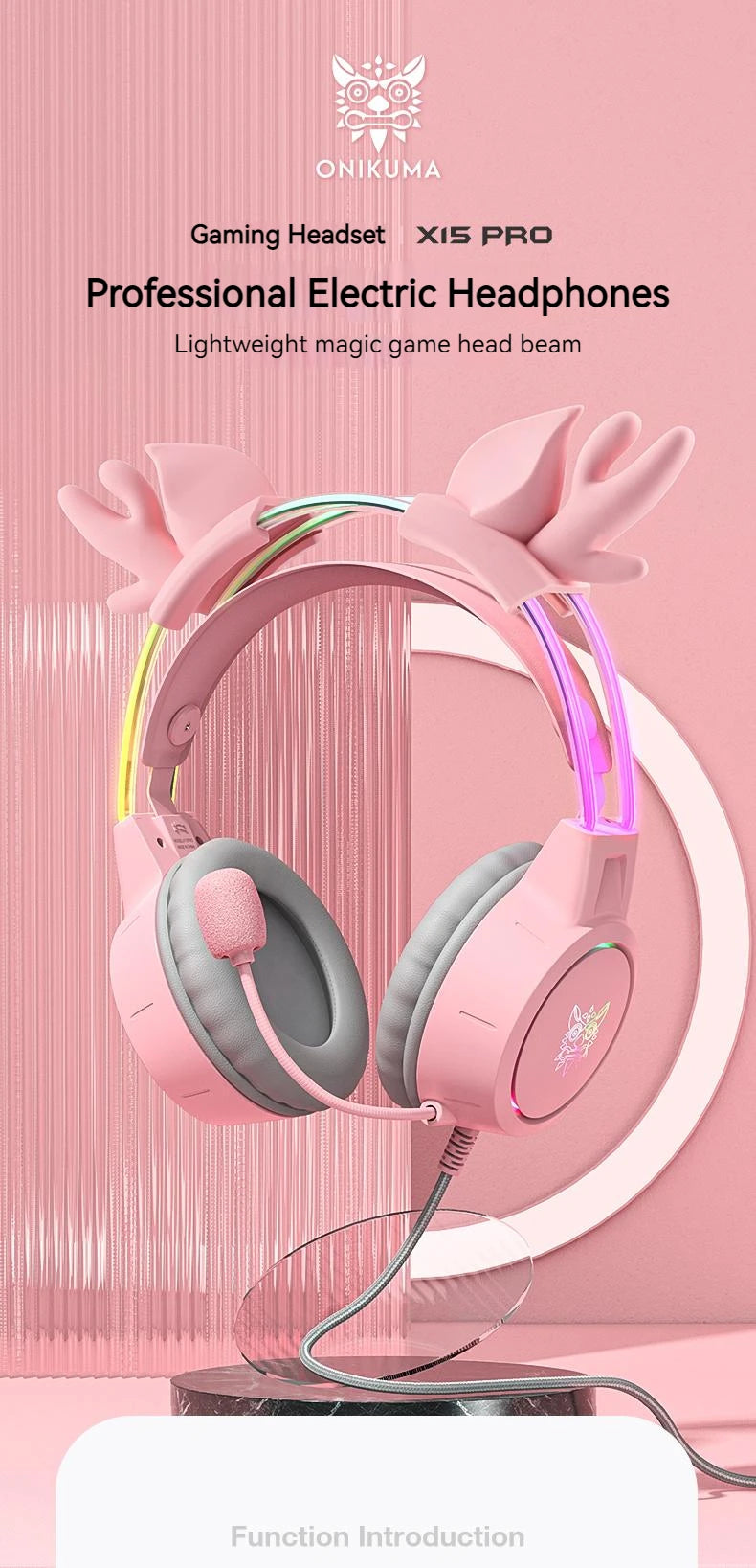Pink Gaming Headphones with Cat Ears, RGB Mic, and Low Latency Audio Tidesmit
