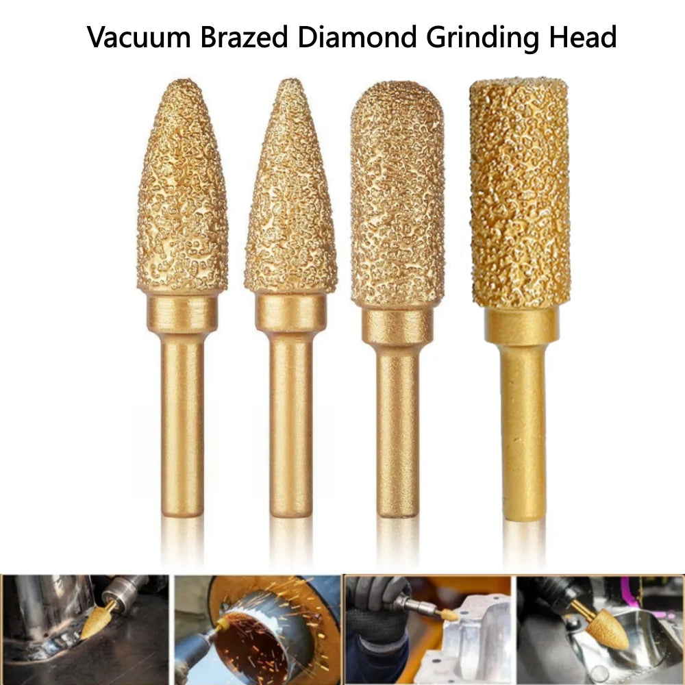 6mm Shank Brazed Diamond Grinding and Polishing Head for Cast Iron Stone Marble Tile - Deburring Metal Processing  Carve