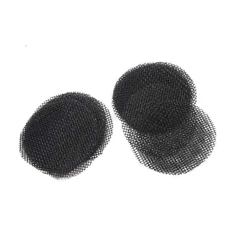 Small black round mesh drainage screens with grid texture, three pieces