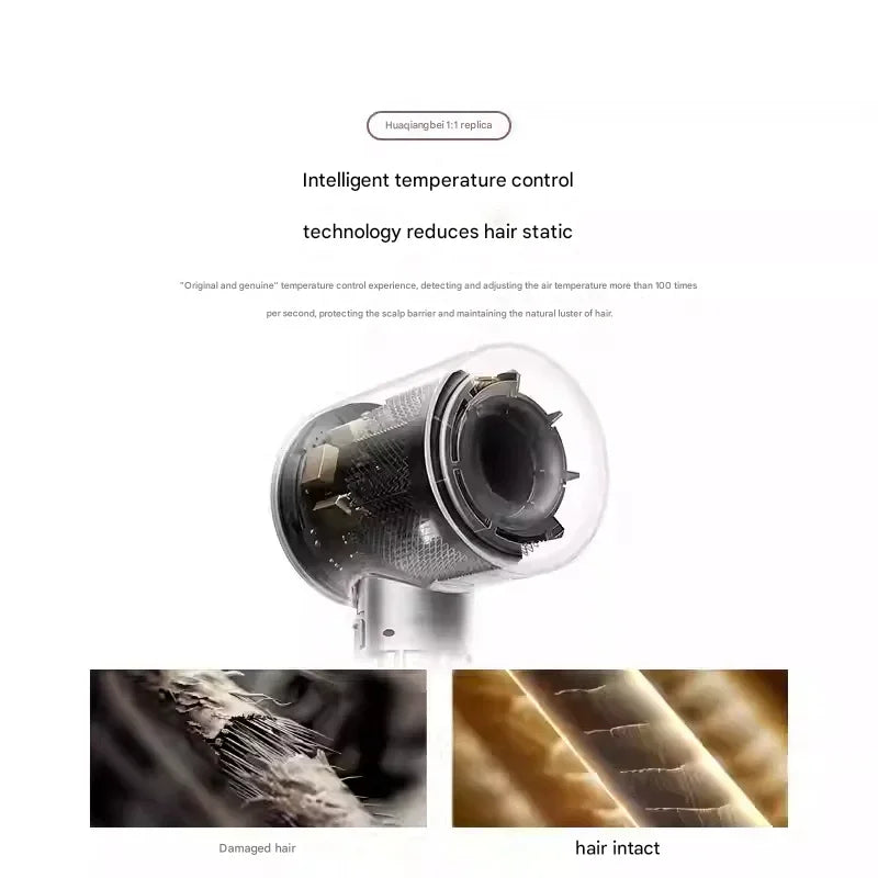 Professional ionic hair dryer head with intelligent temperature control for frizz-free, healthy styling and smooth hair.