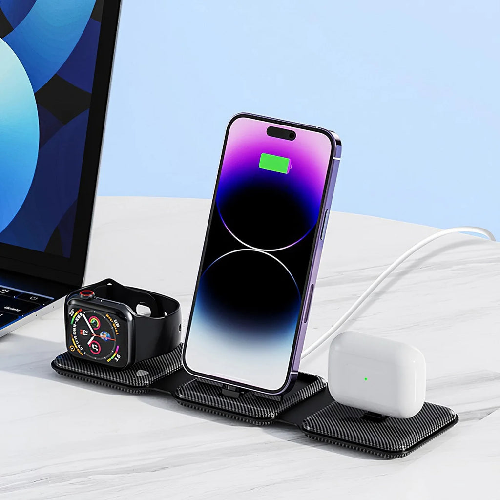 3-in-1 Foldable Wireless Charging Station for iPhone and Apple Watch Black Tidesmit