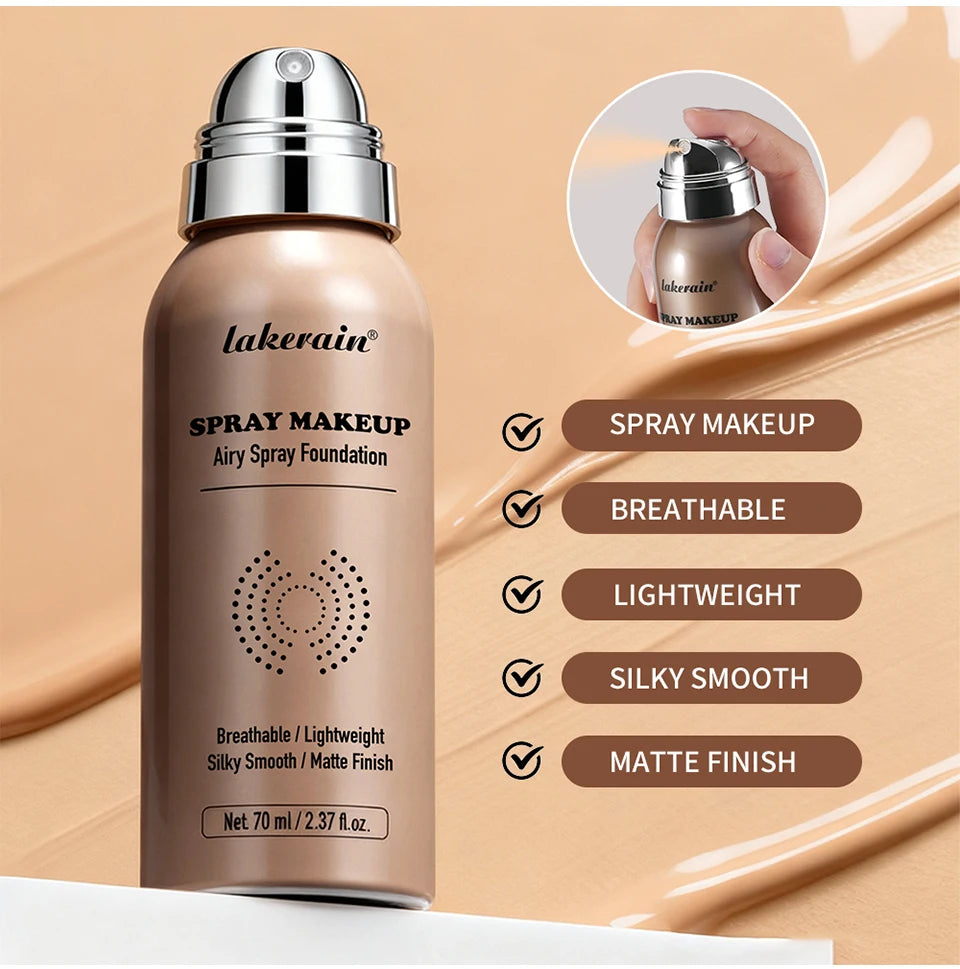Tidesmit natural lightweight foundation spray with matte finish showing skin texture close-up for waterproof makeup