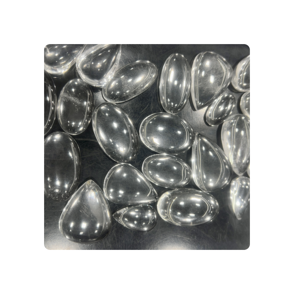 Loose cushion-cut crystal quartz gemstones, gray-clear teardrop shapes