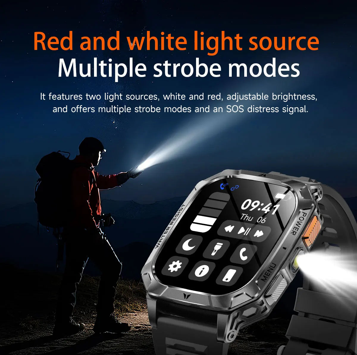 2026 New 1400mAh Big Battery Smart Watch Men Outdoor GPS Flashlight 10ATM Waterproof Bluetooth Call AMOLED HD Sports Smartwatch