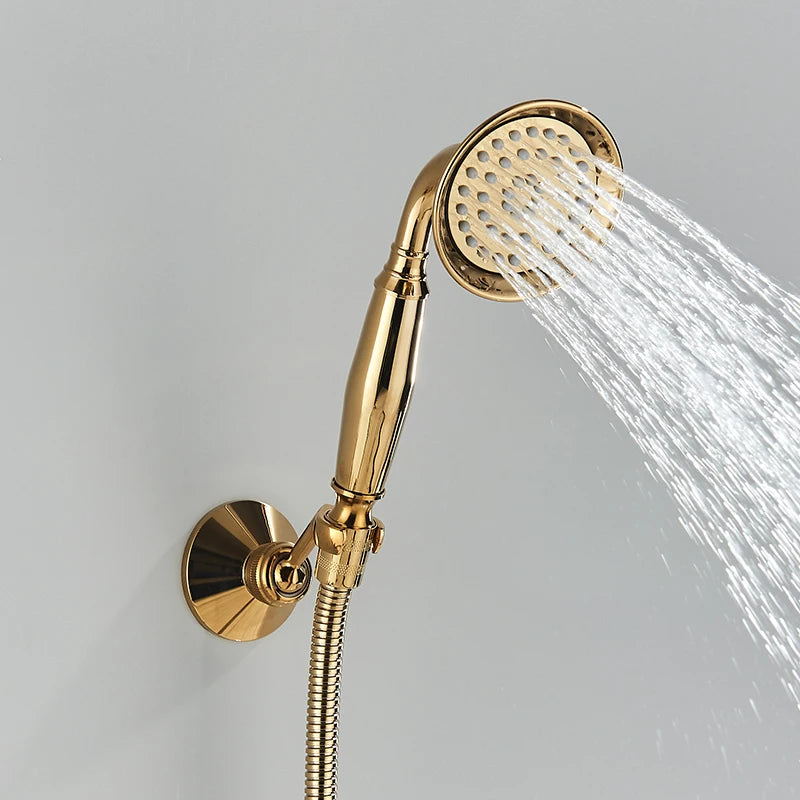 Golden Swan Bathtub Shower Faucet Wall Mounted Hot Cold Water Bath Tub Faucet Rotate Spout Dual Handles