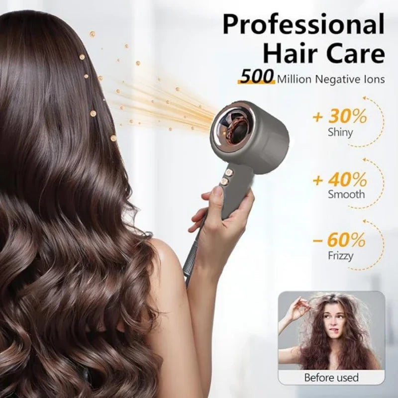Gray 1600W silent negative ion hair dryer with sleek ergonomic handle for smooth, shiny, frizz-free professional styling.