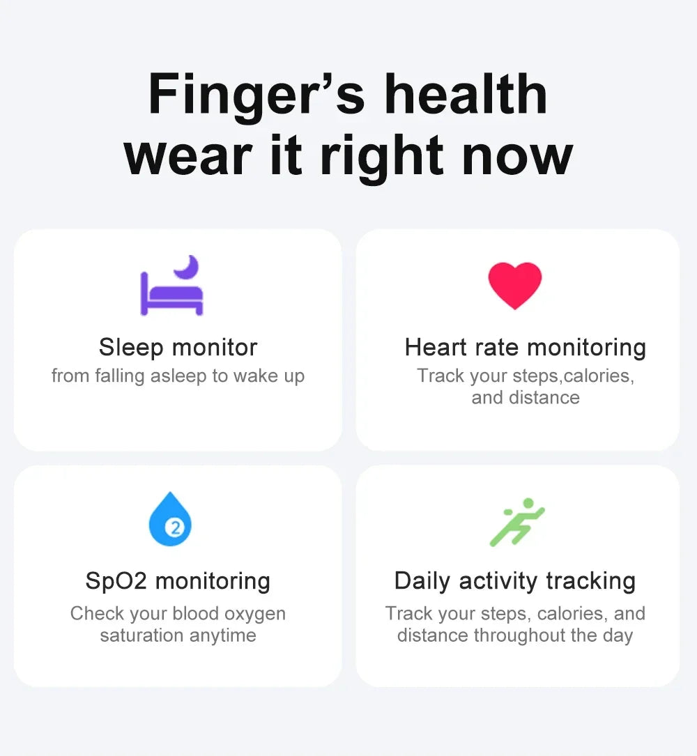 New Health Tracker Smart Ring, Heart Rate Blood Oxygen Monitoring Multi-sport Modes IP68 Waterproof for Men Women Sleep Fitness