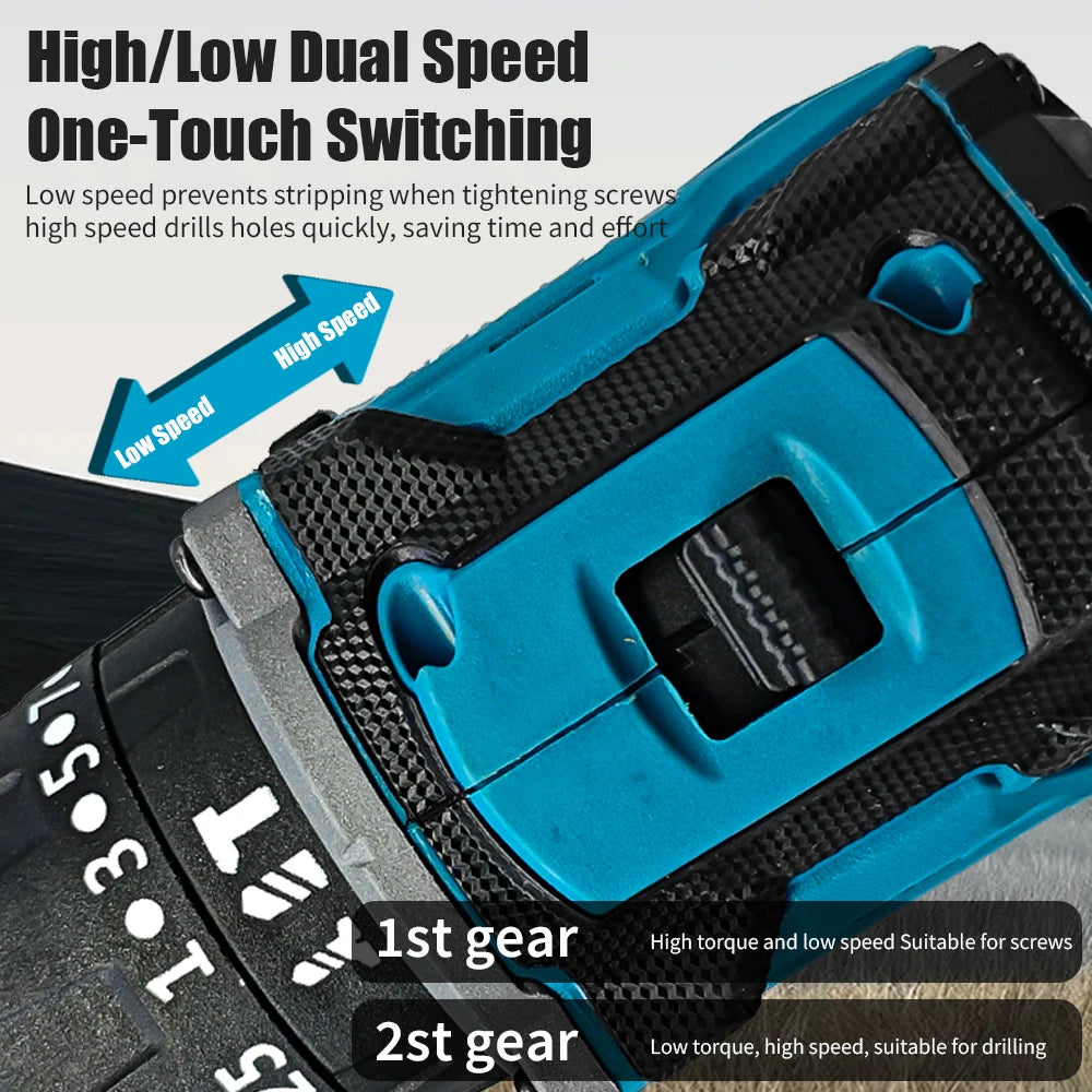 Mamidw Brushless Lithium Electric Drill 1850RPM High Speed Cordless Power Drill for Metal Wood Drilling Furniture Screw Fastening, For Makita 18V Battery PIN