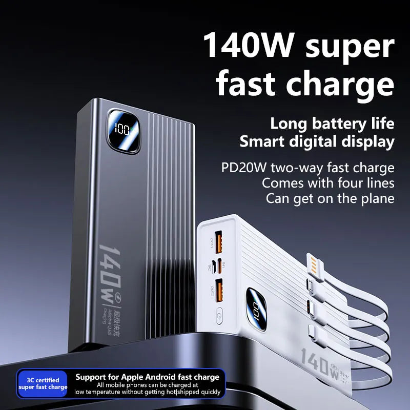 Tidesmit 200000mAh Portable Power Bank - Fast Charging USB-C Travel Battery Tidesmit