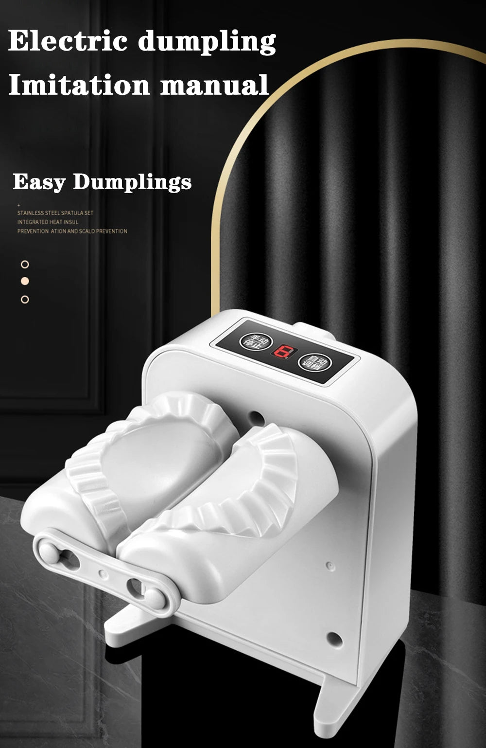 Tidesmit automatic electric dumpling maker machine showing internal press mold mechanism for ravioli and empanadas