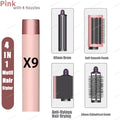Sencimen X9 pink 4-in-1 hair styler with auto curling barrel, smoothing brush, and drying nozzle attachments.