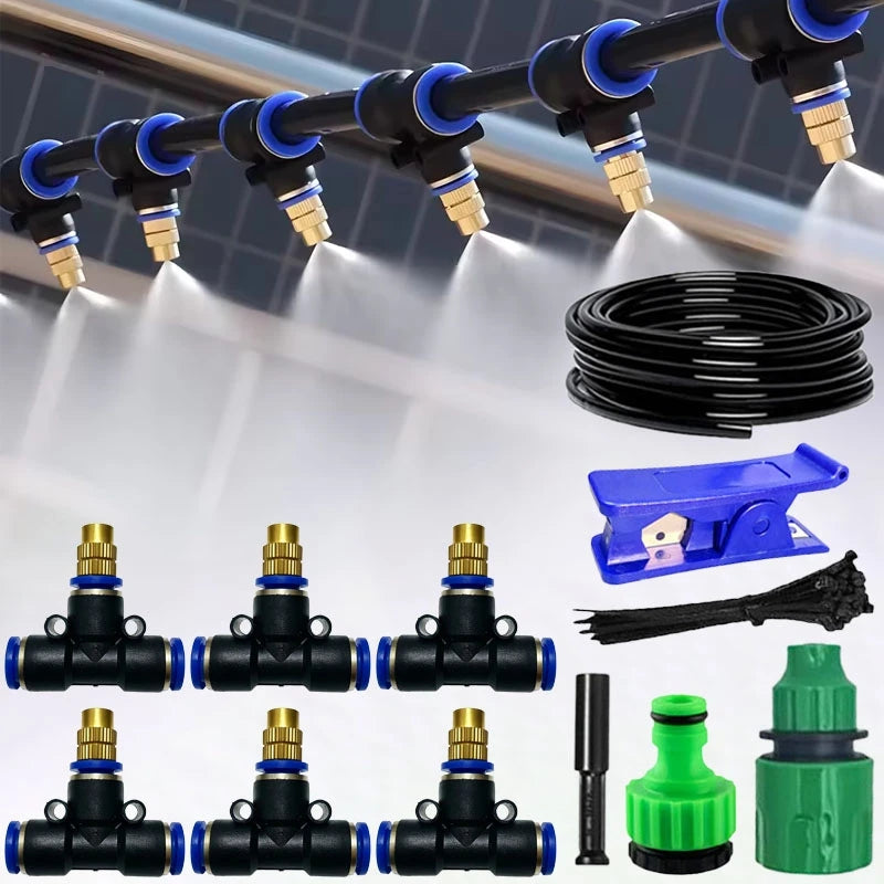 Misting Cooling System Kit   Brass Nozzles Garden Misting Irrigation System for Garden Greenhouse, Flower Bed,Patio,Lawn