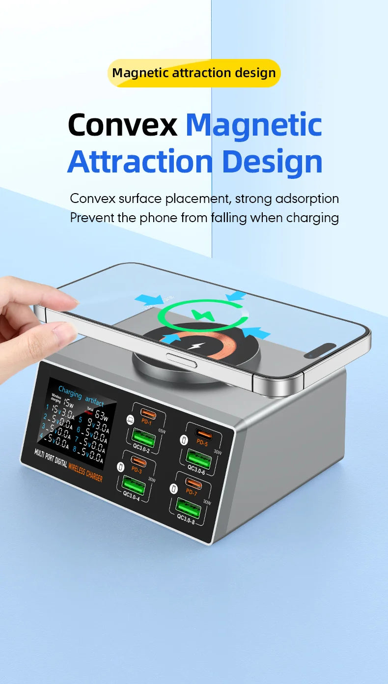 140W Smart Quick Charger 8-Port USB Fast Charging Station for Multiple Android Phone Travel Home Office Party Hotel Restaurant