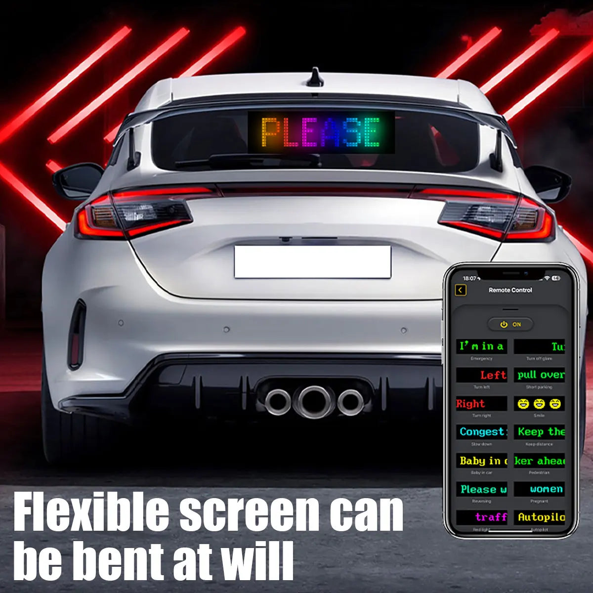 Car LED Matrix Pixel Panel 16x64 - Customizable RGB Scrolling Text Display Tidesmit