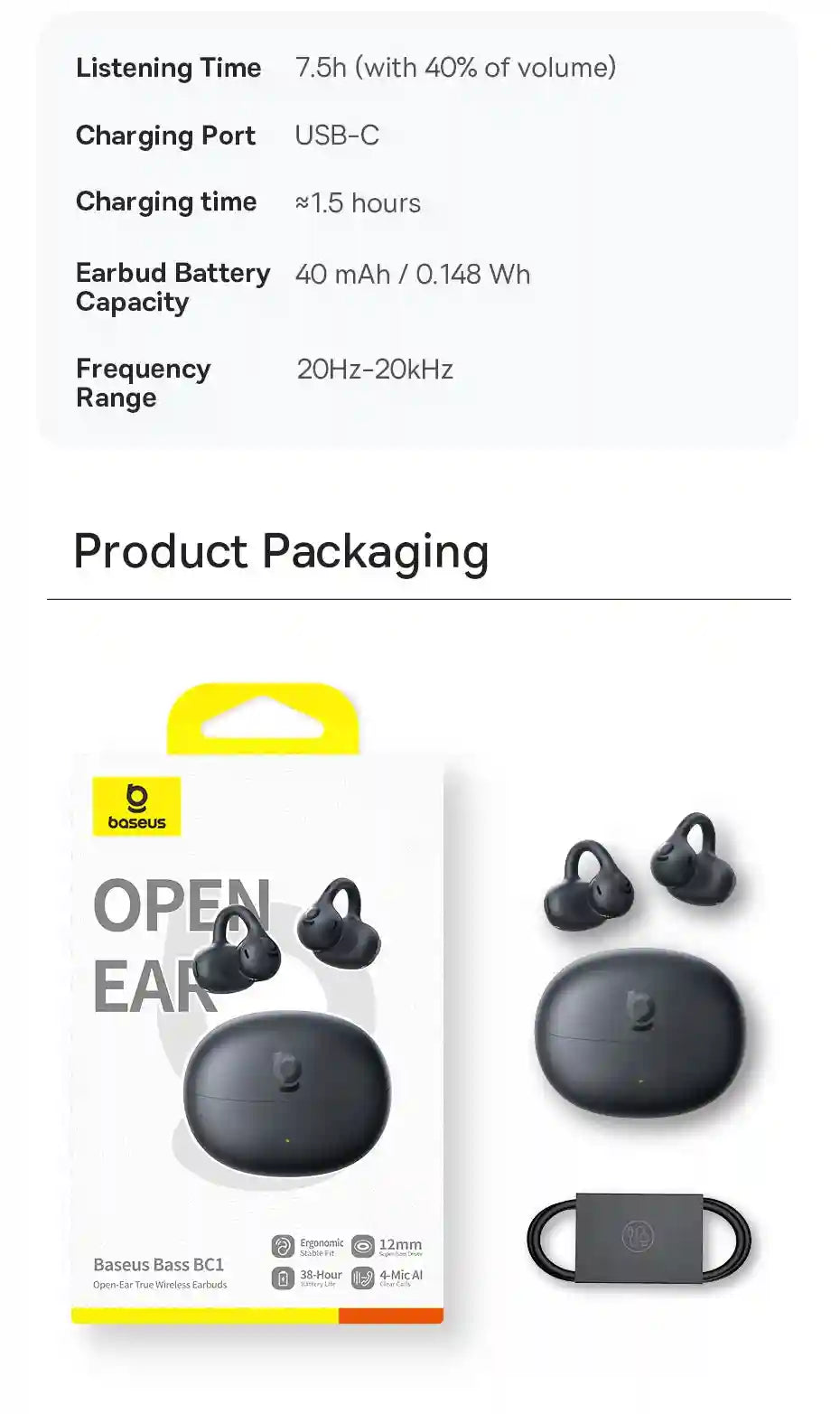 Tidesmit Open Ear Wireless Earbuds – Secure Clip-On Sports Headphones Tidesmit