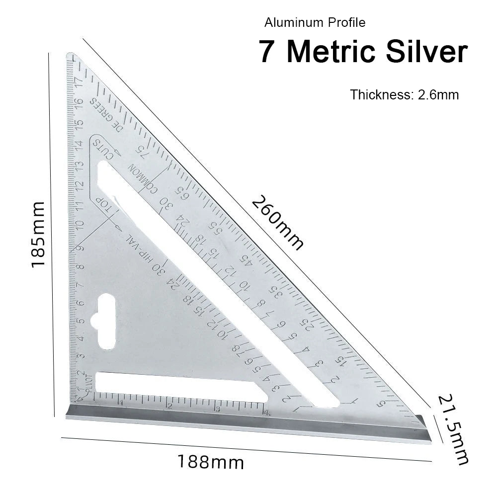 New 7Inch Triangle Ruler Measurement Tool Aluminium Alloy Carpenter Tools Inch Metric Angle Ruler Speed Square Woodworking Tools