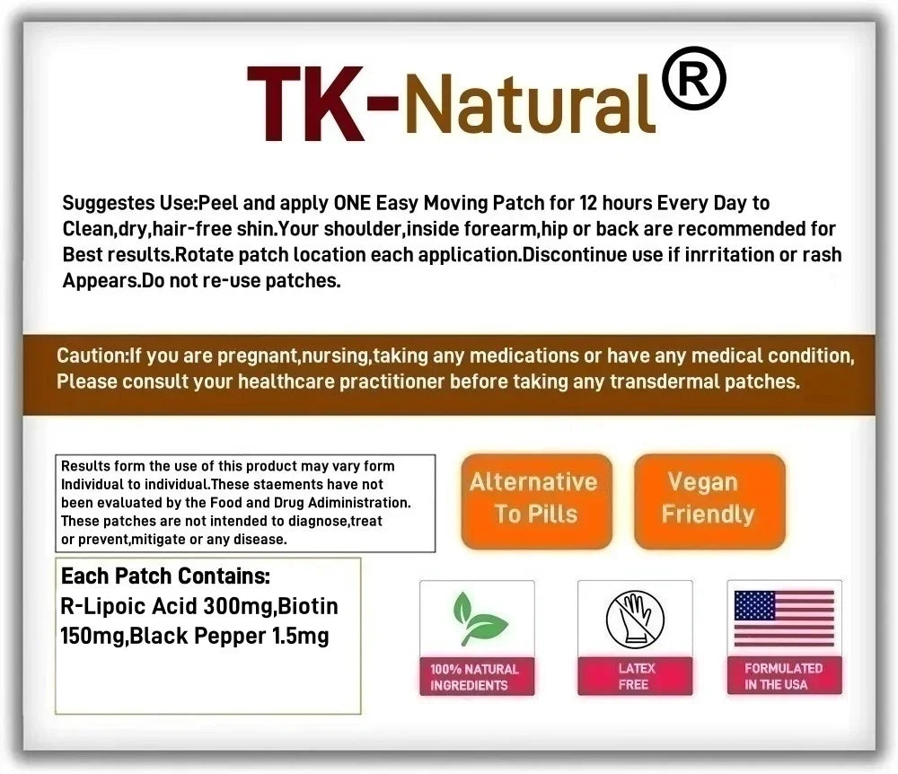 Tidesmit R-Lipoic Acid & Biotin transdermal patches for energy and antioxidant support, 30 count supplement supply.
