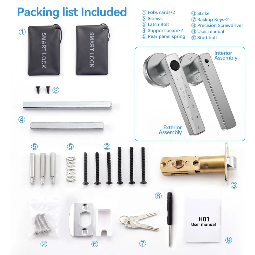 Tuya Bluetooth Smart Door Lock Fingerprint Keyless Entry Smart Life Control Auto Lock One-Time Passcode for Home Office Bedroom