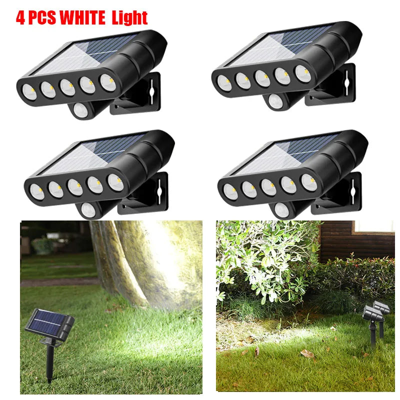 4PCS Solar Powered Outdoor Wall Light 3 Modes Security Lamp for Patio Garden Porch Fence Corridor Balcony 5 LED Bulbs Motion Sensor Solar Pathway