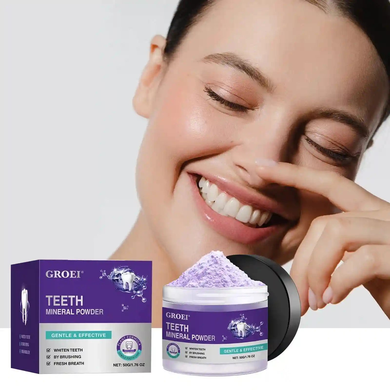 Tidesmit purple hydroxyapatite teeth whitening powder jar for stain removal and oral hygiene