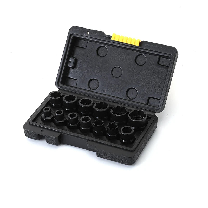14 Pieces Impact Bolt & Nut Remover Set Cr-Mo Steel Bolt Extractor Tool Set with Solid Storage Case for Industrial Drop Shipping