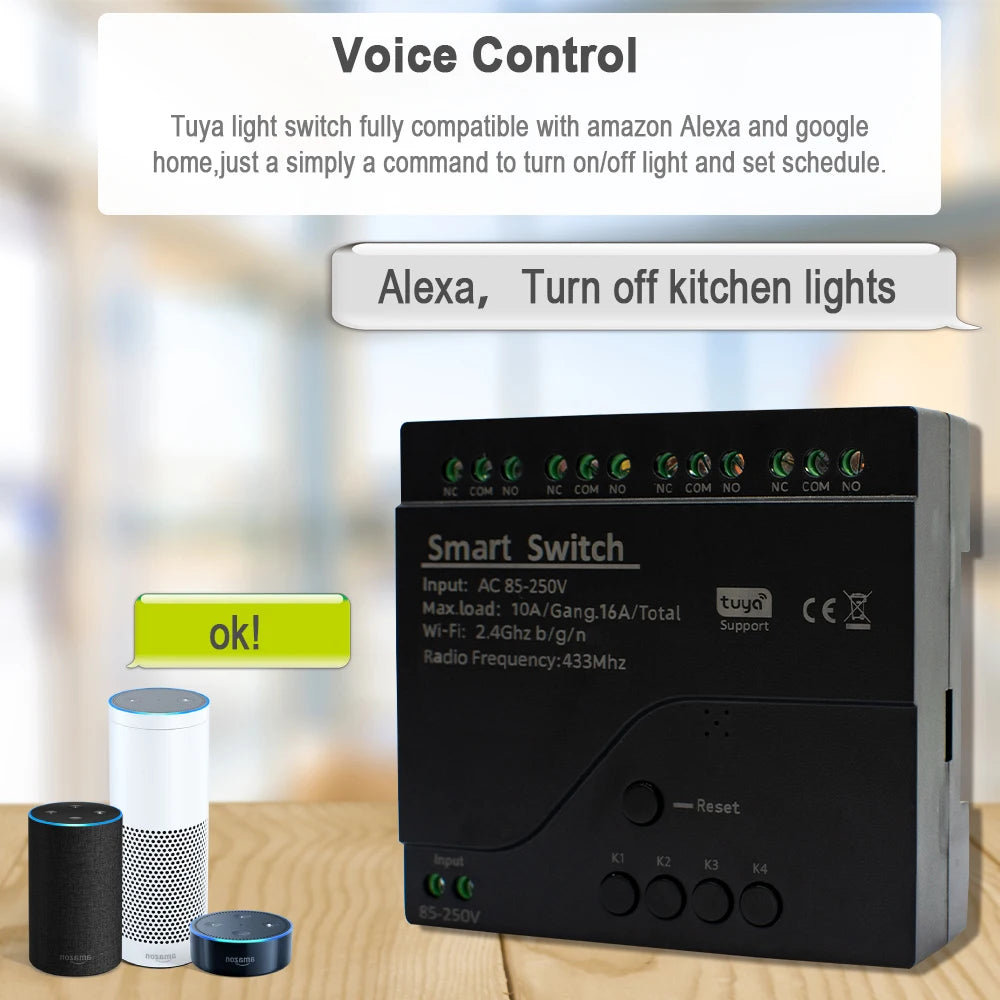 Black Style Tuya 4CH Wifi Smart Home Appliance Control Switch Module 220V 85-250V 10A Relay With Momentary Toggle Interlock Mode