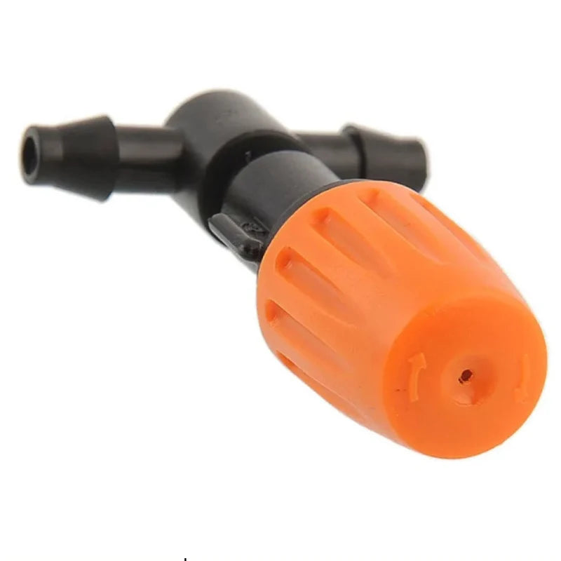 Orange 8-hole drip atomizing nozzle with black inlet and outlet barb