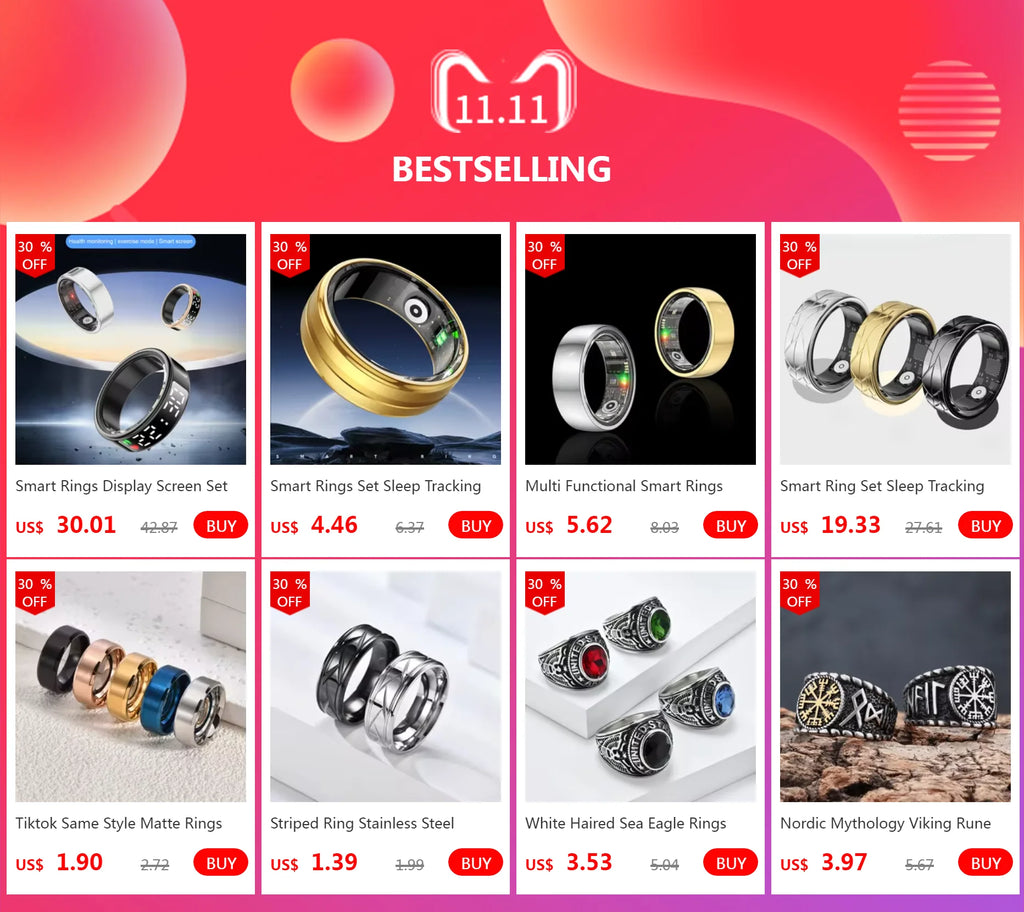 Smart Ring Set Sleep Tracking Wearable Rings Heart Rate Fitness Tracker Supports Android 5.0 Apple IOS 10.0 and Above Versions
