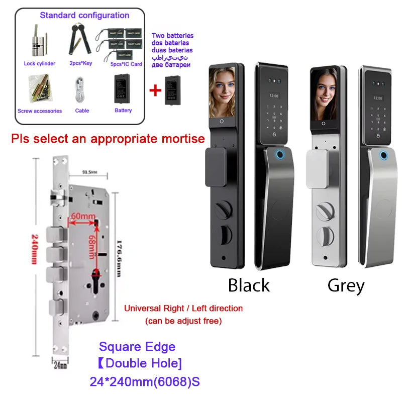 Waterproof  Smart Door Alexa Lock Israel 6590 Mortise Hebrew Tuya Smart Life APP Face Digital Door Lock With Camera