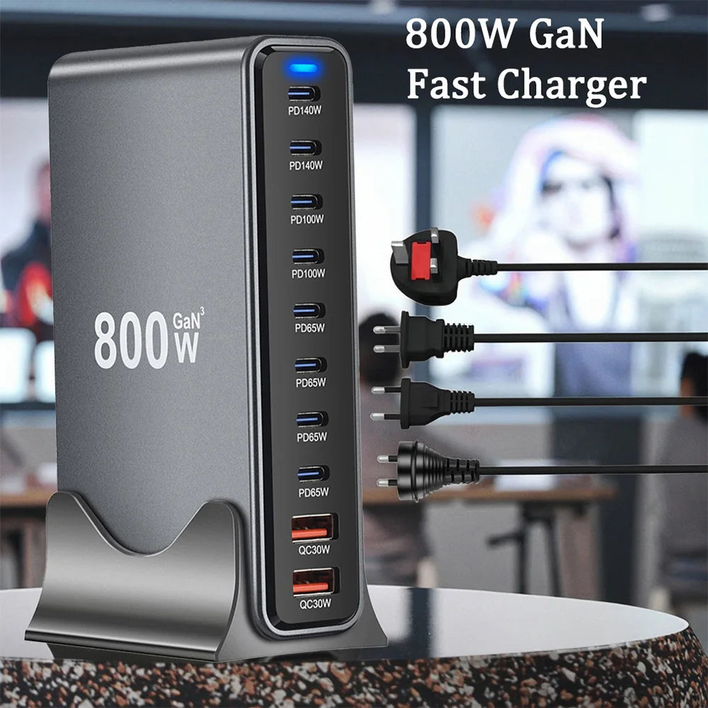 Tidesmit 800W GaN 10-Port USB-C Desktop Charger for Multi-Device Fast Charge Tidesmit