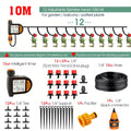 Irrigation timer kit with sprinkler heads, end plugs, stakes, and black 10M hose