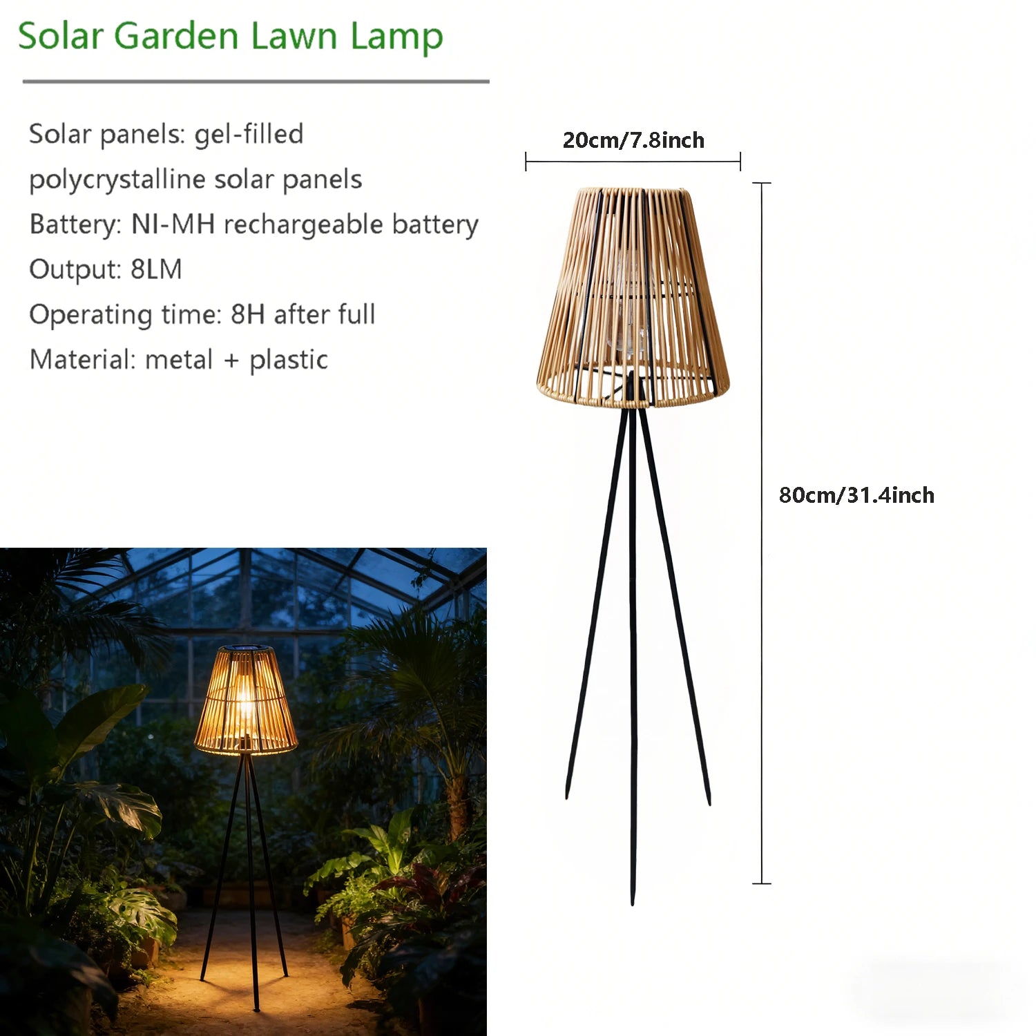 A Handmade Rattan Solar-Powered Floor Lamp, No Need for Electricity, for Outdoor Patio, Garden Decoration, Path Decoration, and Holiday Atmosphere Setup
