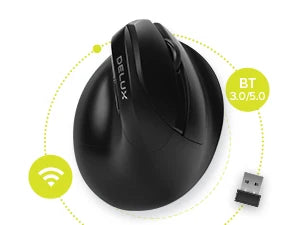 Delux M618Mini DB  Ergonomic Wireless 2.4GHz + Bluetooth Mouse  4000 DPI Vertical Mice 6 Buttons For Computer and Laptop