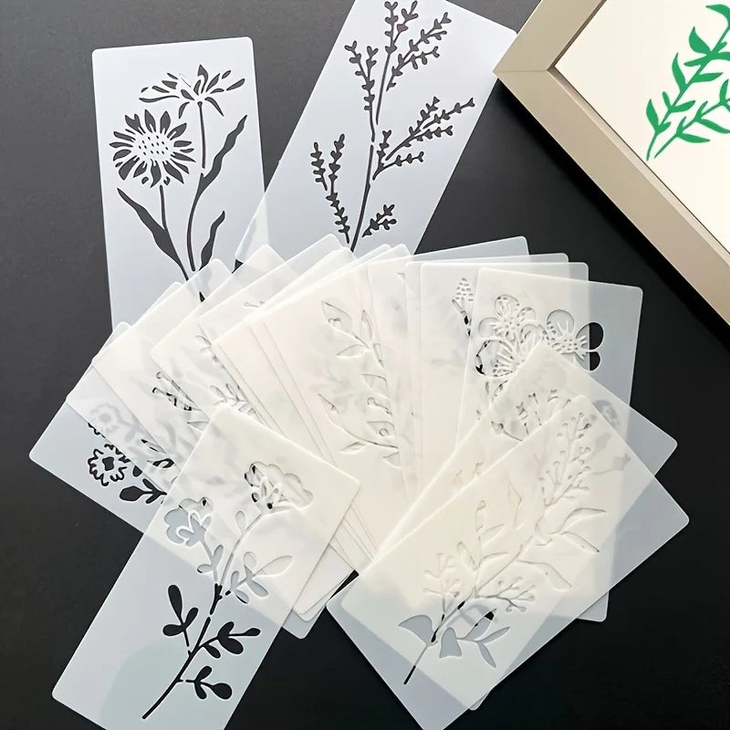 18Pcs/set DIY Flower Painting Stencils, Reusable Plastic Templates for Wood, Fabric, Paper Spray Paint & Graffiti Craft Supplies
