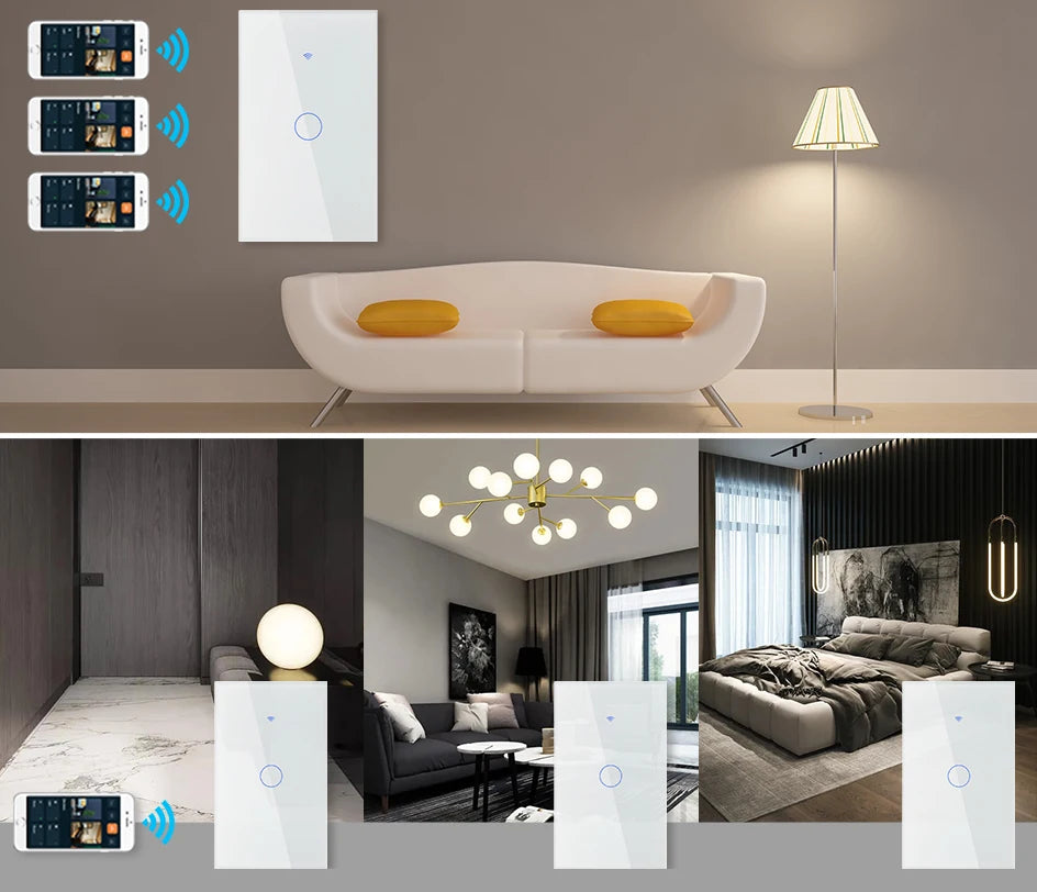433 MHz WiFi Tuya Smart Remote Control Touch Light Switch RF for Lights Australia US BR IL Alexa 220V With No Null 1 2 3 4 Gang