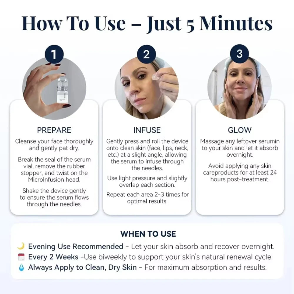Korea MicroInfusion renewal set: 6 vials and 2 tools for moisturizing, firming, and anti-aging daily skin essence care.