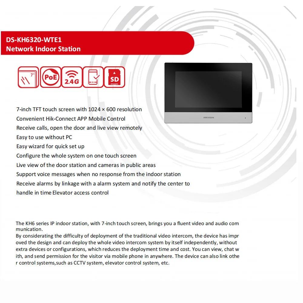 HIKVISION IP Video Intercom Kit DS-KIS603-P(C) Including DS-KV6113-WPE1 DS-KH6320-WTE1 For Villa Or House