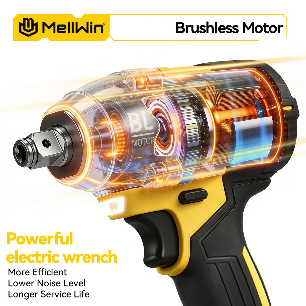 MELLWIN 520N·m Brushless 3IN1 Electric Impact Wrench Cordless Electric Drill Screwdrive Power Tool Set For Makita 18VBattery Pin
