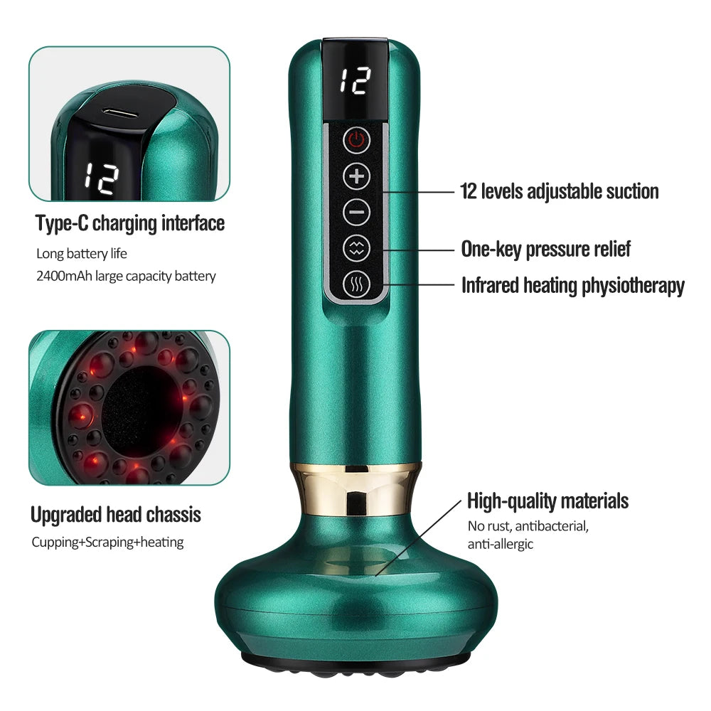 Electric Cupping Massager with Infrared Heat - 12 Gear Muscle Relief Body Shaping Massage Equipment Tidesmit
