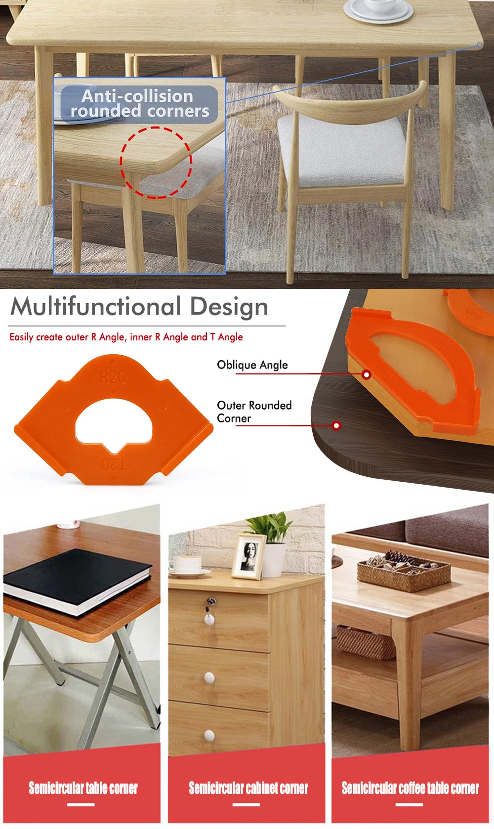 6-Piece Set Woodworking Trimming Machine Round Corner Template Straight Bevel R/C Corner Trimming Positioning Flip Template
