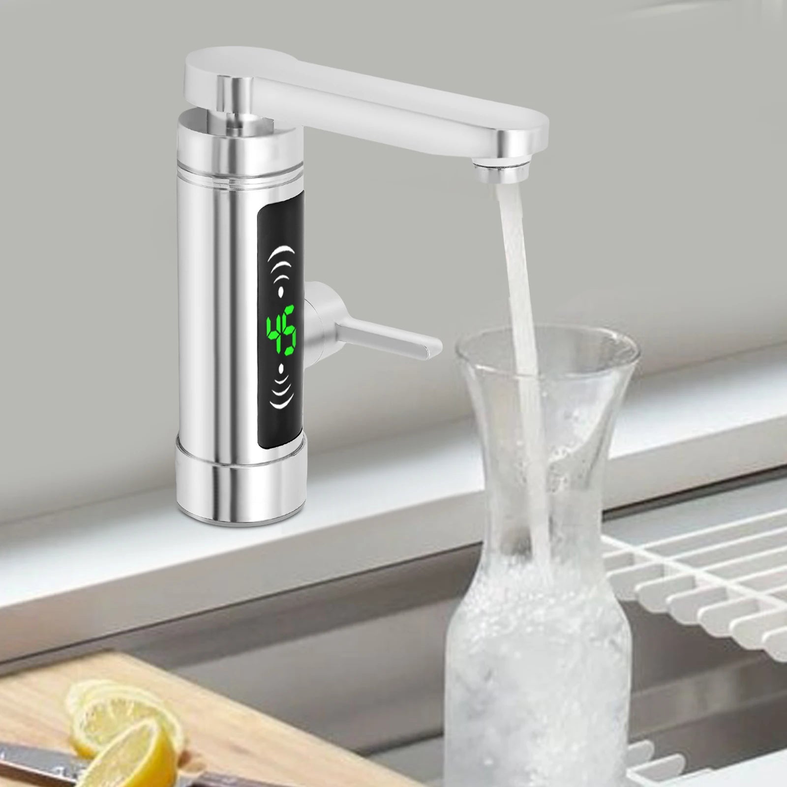3000W Electric Kitchen Water Heater Tap Stainless Steel LED Digital Water Heater Faucet Heater With Universal Adapter Nozzle