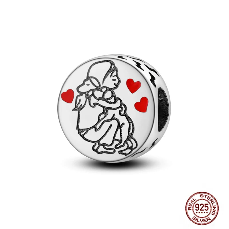 925 sterling silver charm bead featuring a girl hugging her dog with red hearts for DIY pet lover bracelets.