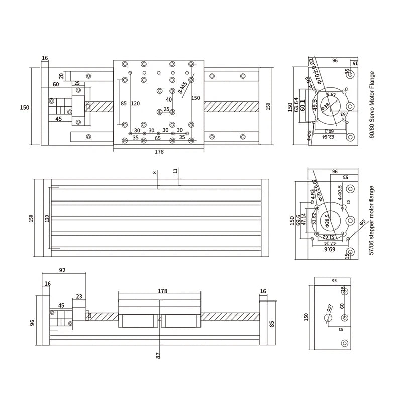 Sliding Table Stage Linear Module With 100mm to 850mm Effective Moving Length + HGR20 Guide Rails + 1605 1610 Ballscrew For CNC