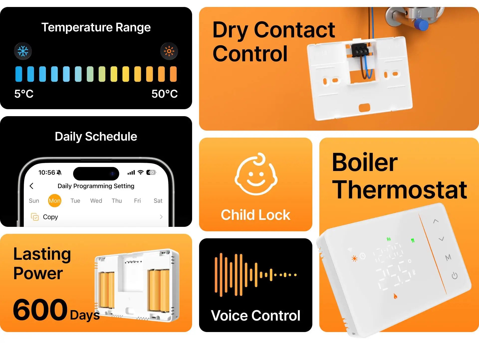 Tuya smart battery powered wifi thermostat gas boiler switch heating/cooling programmable remote control support alexa google