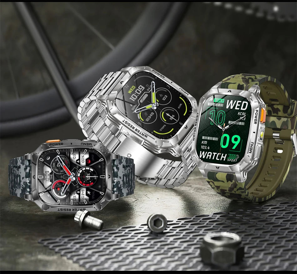 2026 New Hot flashlight Men Smartwatch Compass 1400 mAh BT call GPS fitness IP68 Waterproof Fashion Smartwatch For holiday Gifts