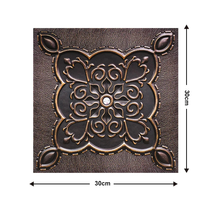 Brown decorative embossed tile panel with ornate floral medallion design, 30cm