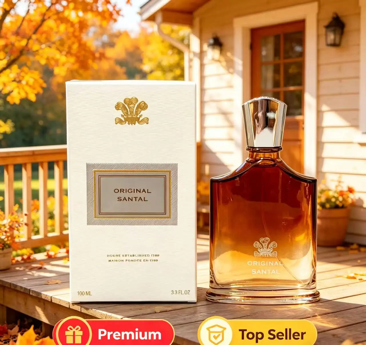 Original Santal Creed 100ml men's perfume, amber glass bottle, woody spicy scent, luxury fragrance, unisex EDP cologne.