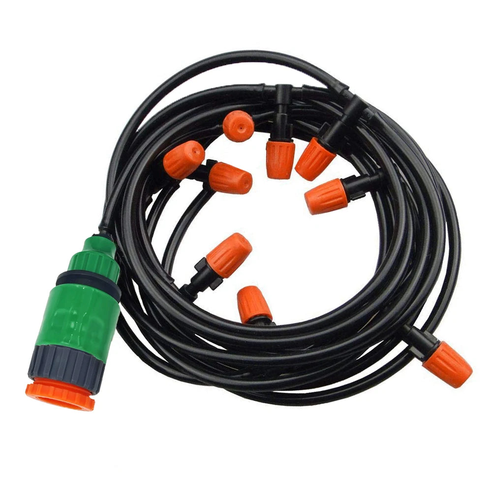 Fog Nozzles Irrigation Kit 5M-20M Garden Automatic Spray Misting Plant Watering System with 4/7 PE Hose and Connector 2027