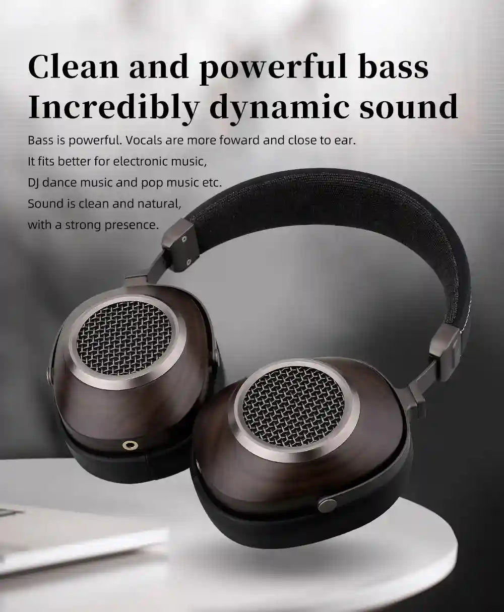 Tidesmit Open Back Wooden Headphones | 50mm Dynamic Driver | Black Tidesmit