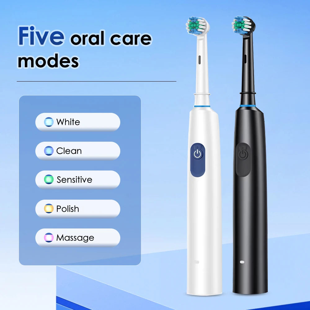 Electric Toothbrush Deep Clean Whitening Teeth for Adult Toothbrush Rotation Ultrasonic Toothbrush with 4 Replacement Heads